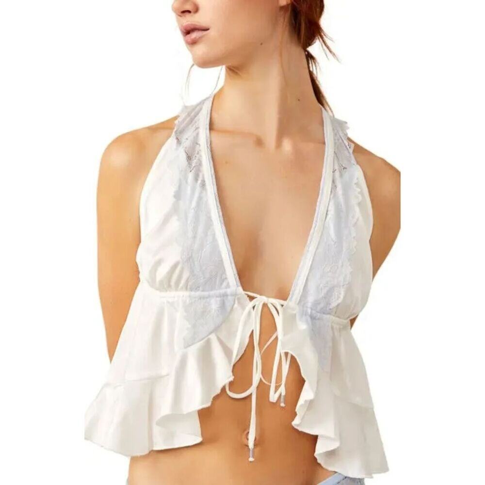 Free People Wildflower Flyaway Camisole White & Blue Size Large NWT